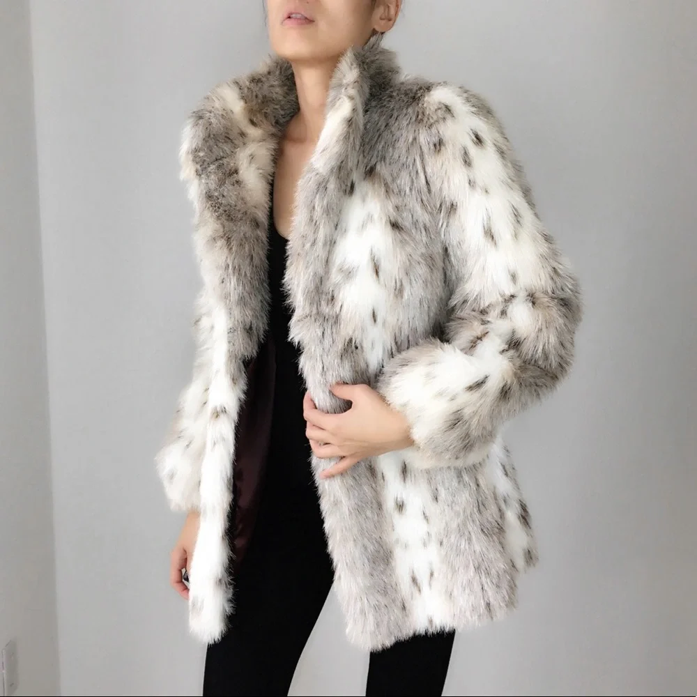 VINTAGE BOHO FAUX FUR COAT JACKET - SNOW LEAPARD - Picture 6 of 8